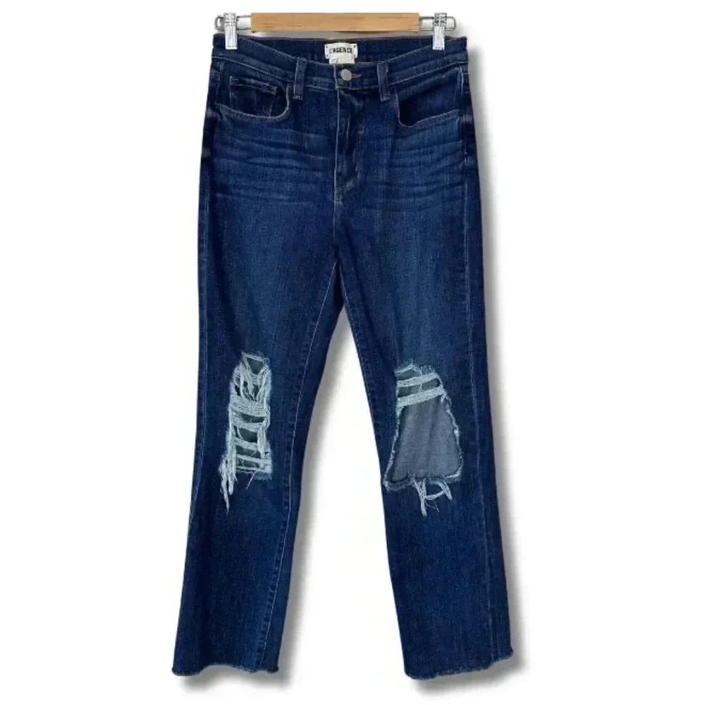 L'Agence Straight Leg Distressed Jeans Dark Wash Size 27